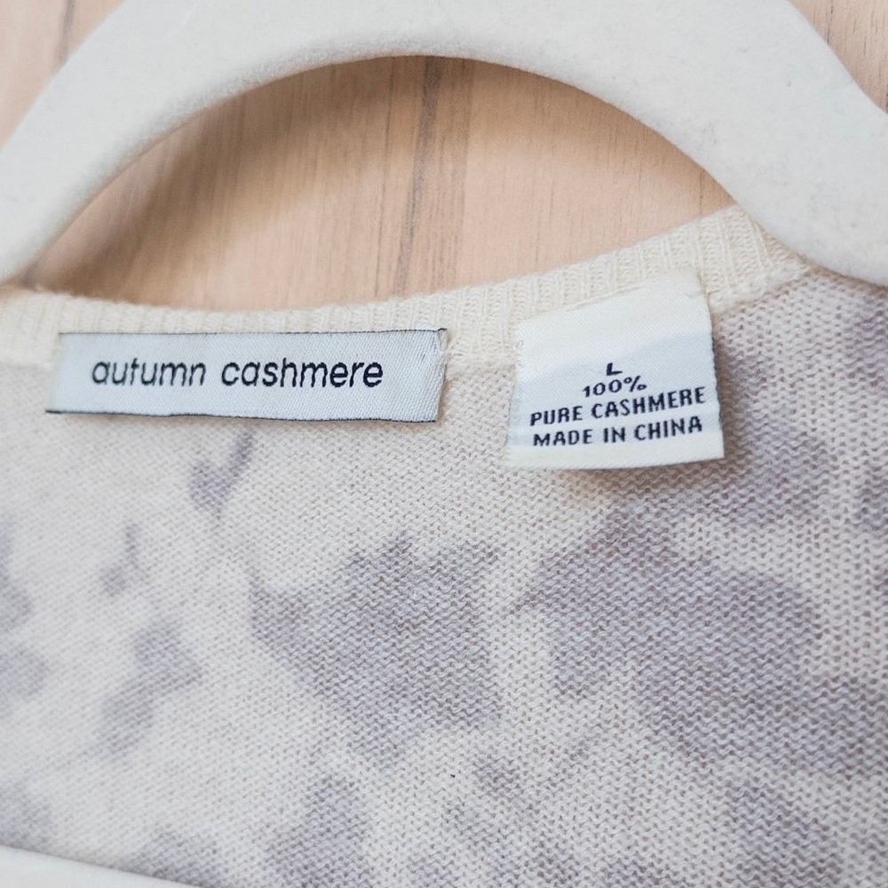 Autumn Cashmere Womens Floral Cardigan L Cream Grey 100% Cashmere Cottage Preppy - Picture 4 of 9